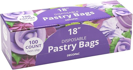 DecoPac Disposable Pastry Bag, Piping Bags with Non-Slip Outer Surface, Pack of 100 Clear Bags - 18 Inch