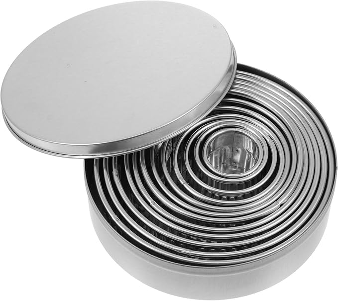 Homoyoyo 12pcs 304 Stainless Steel Dumpling Wrappers and Cookie Molds Set with Fluted Edge Baking Cutters for Pastry Dough and Biscuit Baking Tools