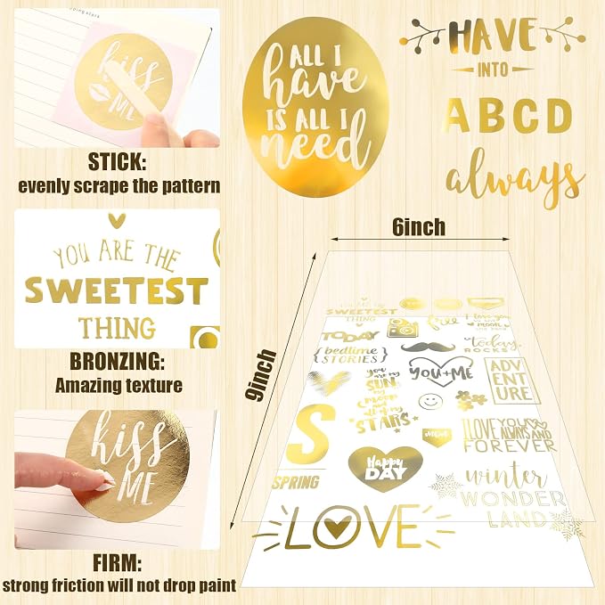 Chinco 10 Sheets Scrapbook Stickers 400+ PCS Love Wedding Gold Scrapbook Stickers Romantic Gold Foil Transfer Scrapbooking Supplies for Anniversary (Warm Style)