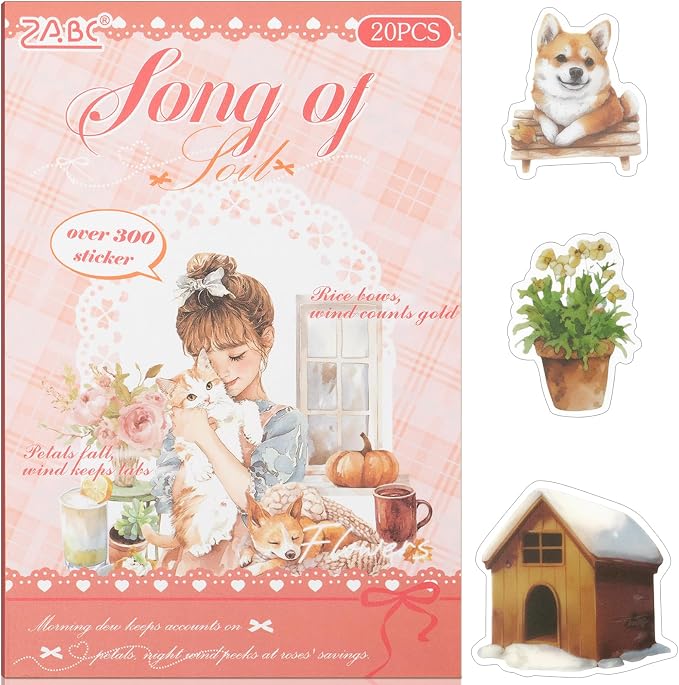 Pastoral Series Sticker Scrapbooking Supplies for Junk Journal, 20 Sheets PET Stickers