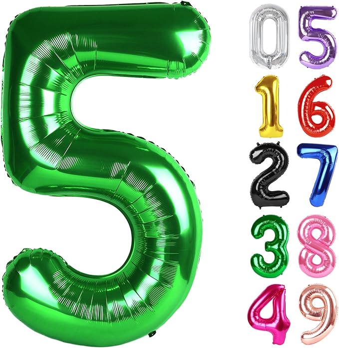 Dark Green Number 5 Balloon 40 Inch, 5th Birthday Party Decorations for Children, Giant 5 Foil Balloon for Party Supplies