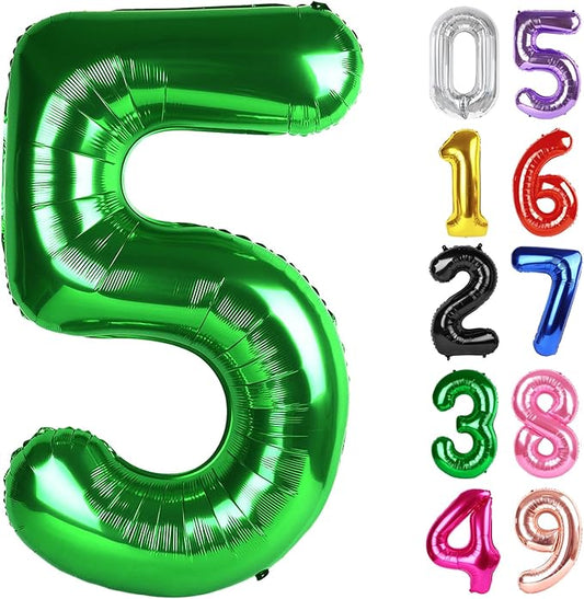 Dark Green Number 5 Balloon 40 Inch, 5th Birthday Party Decorations for Children, Giant 5 Foil Balloon for Party Supplies