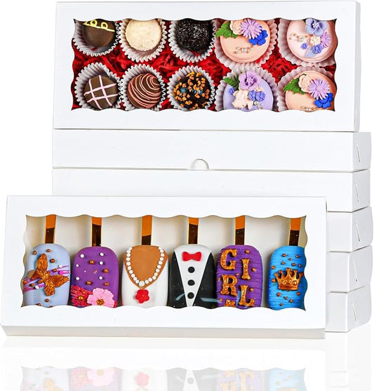 50PCS 12x5x1.5 Inch Cookie Boxes with Window Chocolate Truffle Brownie Packing Bakery Pastry Gift Boxes for Soap,Dount,Browine Cake,Treat Boxes for Party Favors Christmas