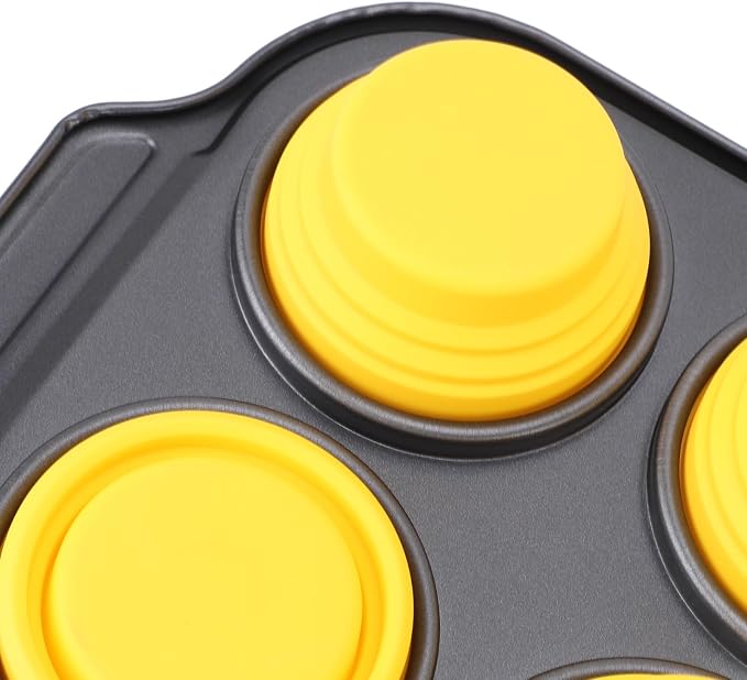 Zerodis Silicone Muffin Pan, Foldable Cupcake Baking Tray Non Stick Cake Maker Tray for Bread Tart Desserts Doughnut (Yellow)