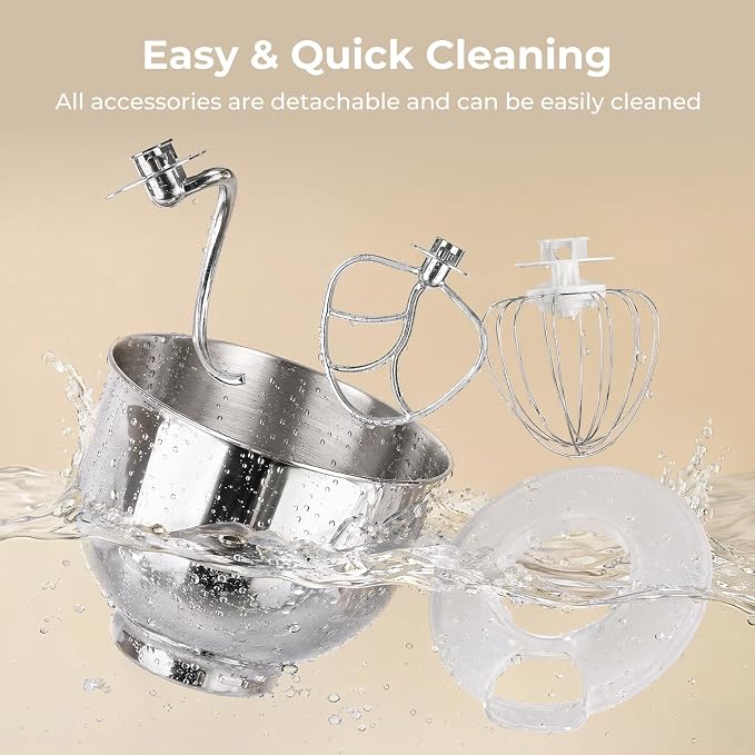 6.5QT Stand Mixer, 700W 6-Speed Tilt-Head Electric Stand Mixer, 3-In-1 Kitchen Mixer with Bowl, Dough Hook, Wire Whisk & Flat Beater, Perfect for Bakery, Cake, Bread and Home Baking