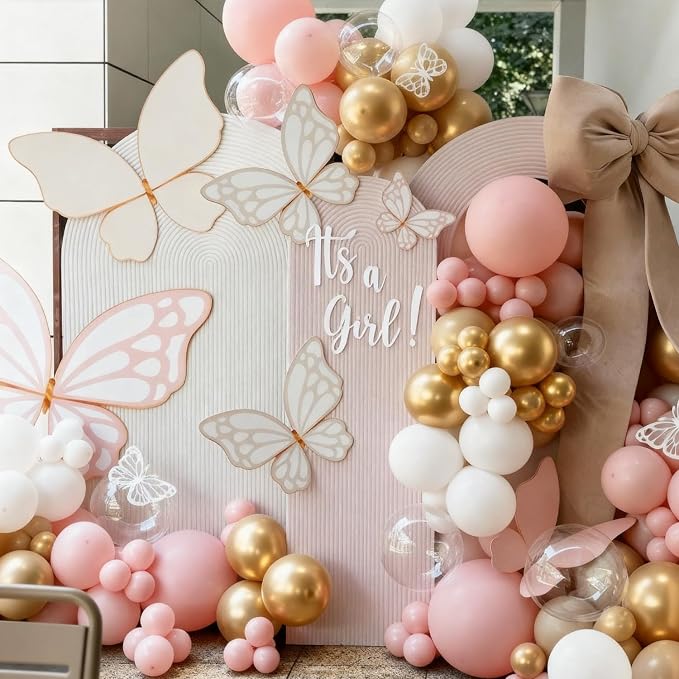 Dusty Pink White Nude Balloon Garland Arch Kit, 144pcs Pink and Gold Balloons for Boho Engagement Wedding Bridal Shower Birthday Party Decorations