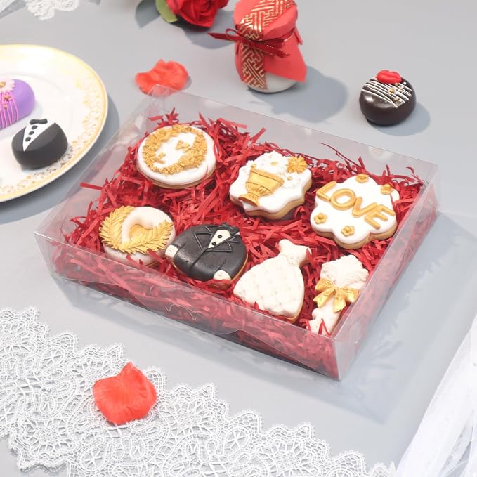 RomanticBaking 20PCS 10x7x2 inches Clear Strawberry Boxes Cookie Boxes Bakery Boxes Macaron Boxes Gift Boxes Treat Boxes for Party Favors