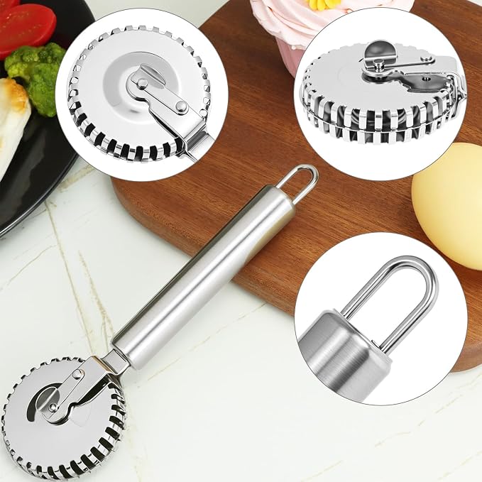 QWORK Ravioli Cutter, 430 Stainless Steel Pasta and Pastry Tool with Ergonomic Handle, Dishwasher Safe for Effortless Cutting, Sealing, and Crimping