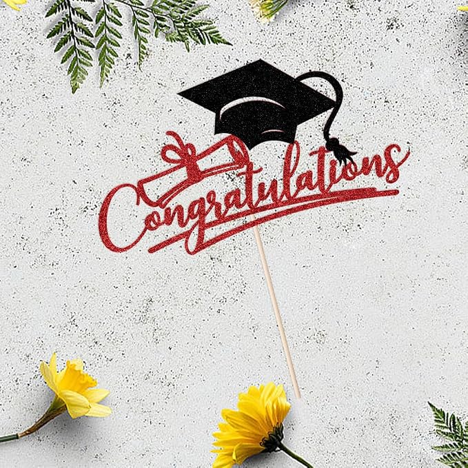 Congratulations 2026 Graduation Cake Topper,Congrats Grad Cake Decor - 2026 High School/College/Senior Graduation Party Decorations Supplies (Red and black.)