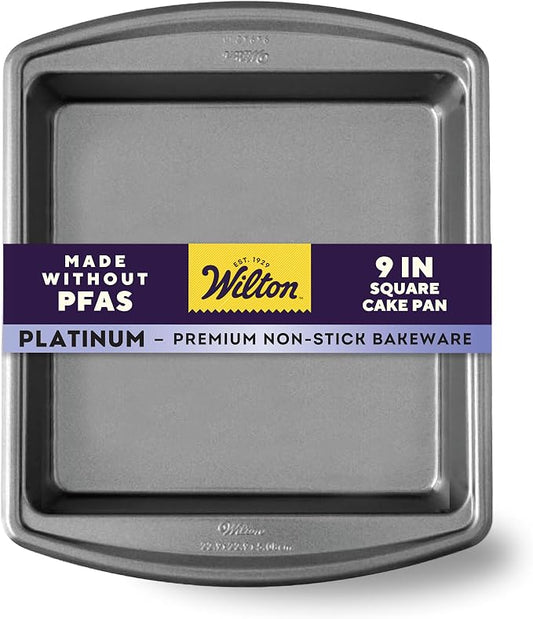 Wilton Platinum Non-Stick Square Cake Pan - Baking Pan for Brownies & Small Cakes - Made Without PFAS - Dishwasher Safe & Offers Even Heat Distribution - 9 x 9 x 2 Inch