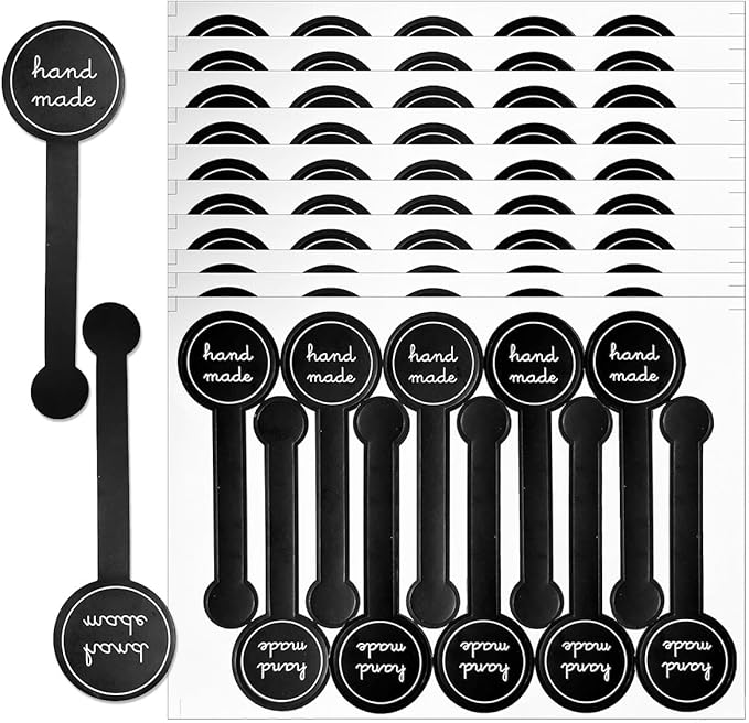 Handmade Food Baking Label Stickers,300pcs Handmade Food Long Baking Seal Labels,Retail Package Black Bakery Sticker Sealing Labels Tamper-Proof Sticker for Lollipop Candy Bread
