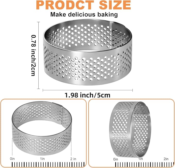 10 Pcs 1.98 Inch 304 Stainless Steel Tart Ring, Heat-Resistant Perforated Cake Mousse Ring, Round Ring Baking Small Fruit Tarte Crust Tools 5cm