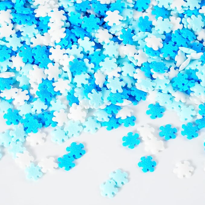 Snowflake Sprinkles - 7 oz Christmas Sprinkles - Blue & White confetti - Bulk Winter Sprinkle Mix for Decorating - Great for Baking Cookies, Cakes, Cupcakes, and Holiday Parties