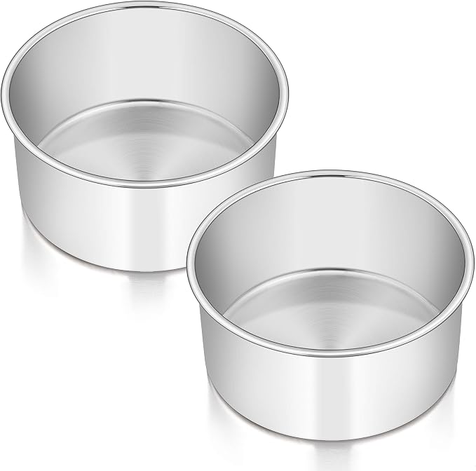 E-far 6 x 3 Inch Round Cake Pans, Stainless Steel Deep Cake Baking Pan Tin for Birthday Wedding Party Chiffon Cheesecake, Healthy Metal & Straight Side, Oven & Dishwasher Safe - Set of 2
