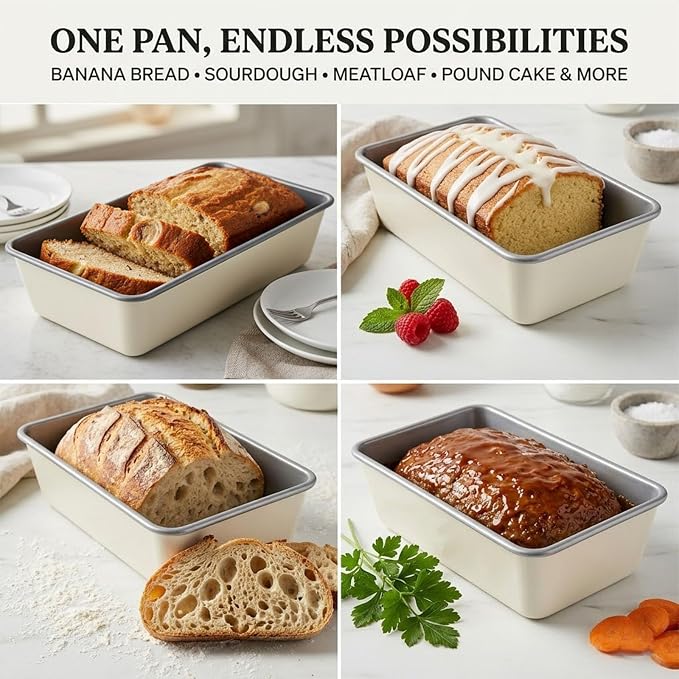 9x5 Inch Nonstick Loaf Pan Set of 2, Heavy Duty Carbon Steel Bread Loaf Pans, Oven Safe to 450°F, PTFE & PFOA Free, Easy Release for Banana Bread, Meatloaf, Sourdough, Pound Cake