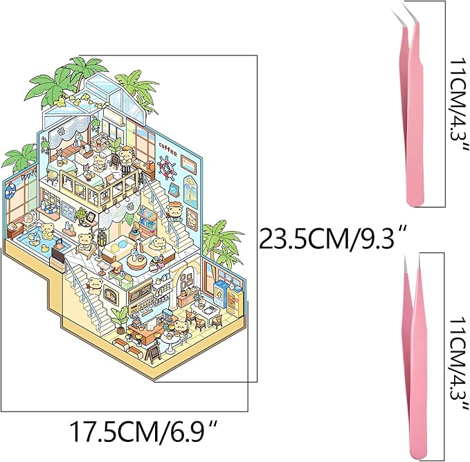 4 Sets Big DIY 3D Sticker Scene Isometric Miniature Room Stickers Book for Kids Adults Cute Make Your Own House Stickers for Gifts Paint by Sticker Third Floor Library Café Castles Game Arcade (A set)