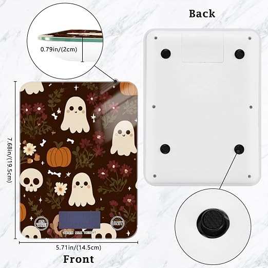 Food Scale Kitchen Digital Scale Food Ounces and Grams Dieting Baking Cooking Waterproof Glass Panels LCD Display,4 Units Scale Tare Function Halloween Fall Skull