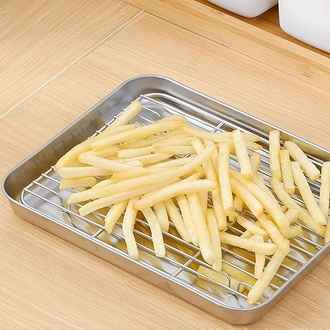 Stainless Steel Baking Tray Premium Thickened Large Rectangular Baking Sheet Pan for Grilling Steaming Roasting Professional Home Kitchen Use Durable Stainless Steel Material (Medium)