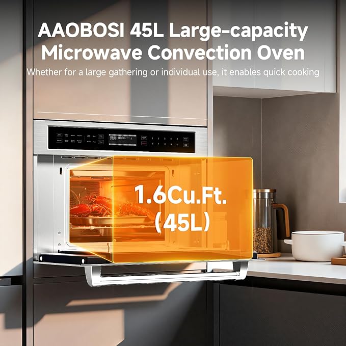 AAOBOSI 30 Inch Built-in Microwave and Convection Oven Combination, 1.6 Cu. Ft. Wall Oven Microwave Combos, Stainless Steel Finish, Touch Control LCD Display, Sensor Cook
