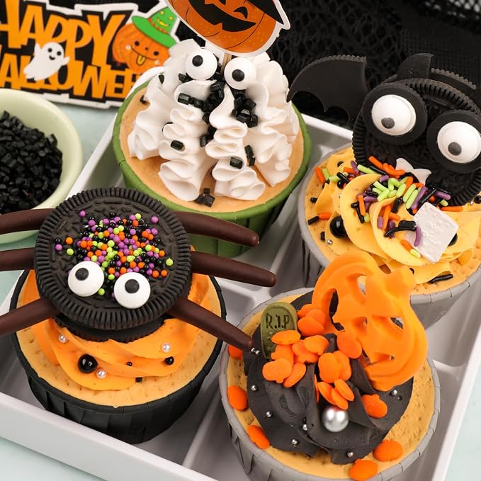 Halloween Sprinkles Edible for Cake Decorating, 8Oz Sprinkles with Black Orange Purple Nonpareils and Jimmies, Eyeball, Black Sugar and Orange Pumpkin for Cupcakes Cookie Ice Cream Baking Topping