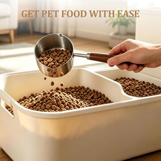 Dog Food Scoop, 1 Cup Stainless Steel Pet Food Scoop, with Precision Scale Markings, for Dogs, Cats, and Kitchen Use