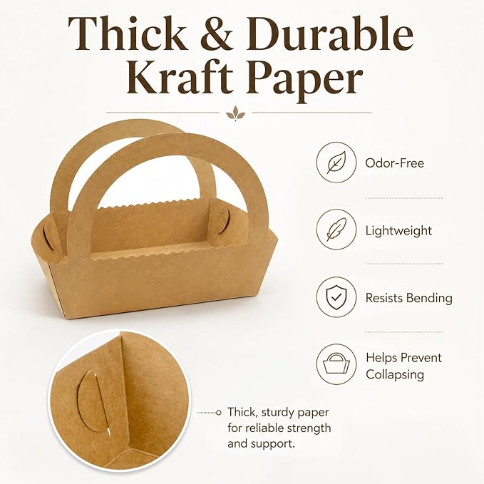 RAINFLOW 13 Kraft Gift Boxes with Handle - Brown Basket for Snacks | Brown Boxes With Handles For Cookies, Donuts, Pastries, DIY and Party Gifting, Christmas, Wedding, Birthday, Anniversary