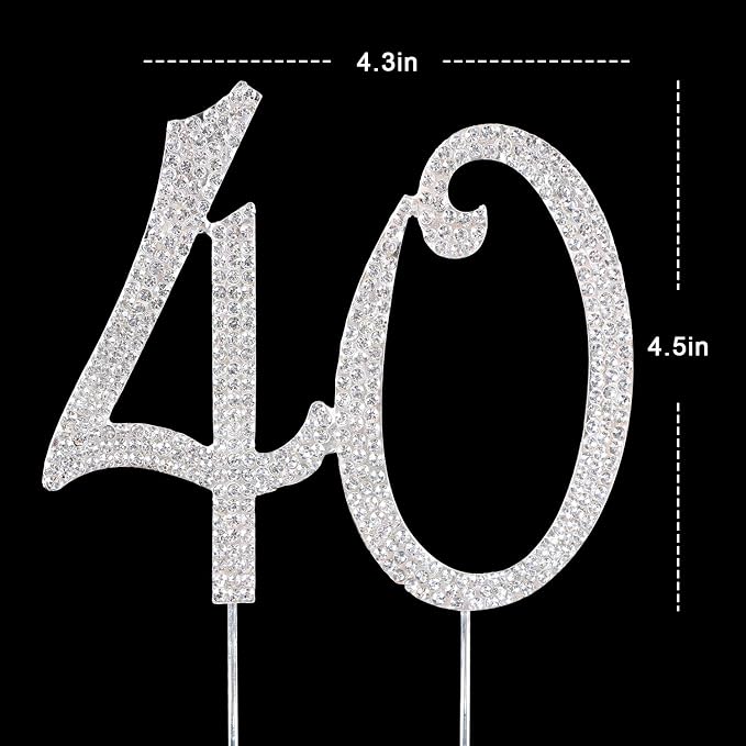 40Cake Topper | Premium Bling Rhinestone Diamond Gems | 50th Birthday or Anniversary Party Decoration Ideas | Quality Metal Alloy | Perfect Keepsake