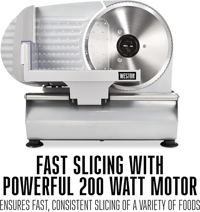 Weston Electric Meat Cutting Machine, Deli & Food Slicer, Adjustable Slice Thickness, Non-Slip Suction Feet, Removable 7.5" Stainless Steel Blade, Easy to Clean (61-0750-W)
