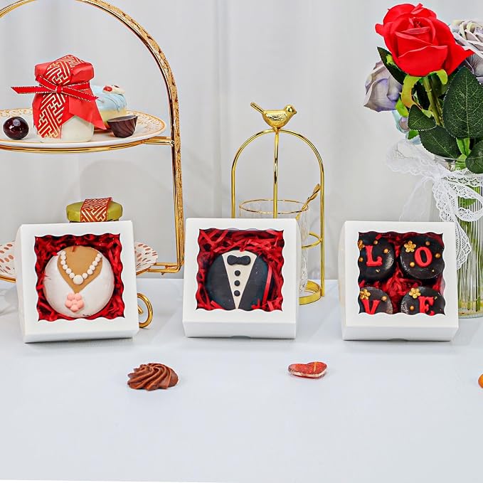 50Pack 4x4x2 Inch Cookie Boxes with Window Bakery Boxes Treat Boxes Truffle Boxes Party Wedding Favor