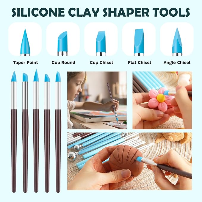 EUOCENK 14PCS Silicone Clay Sculpting Tool, Ball Stylus Clay Tools, Clay Shaper Brushes for Modeling, Dotting, Polymer Clay, Pottery Crafts, Nail Art, Rock, Blending, Drawing, Air Dry Clay, Ceramics