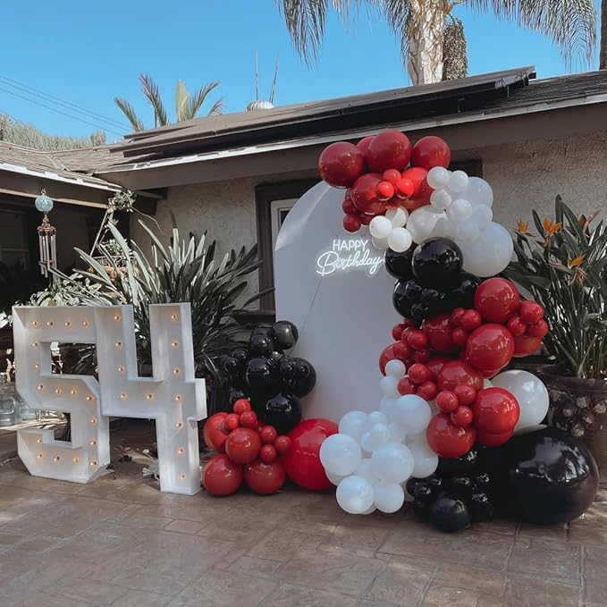 Red and Black White Balloon Arch Kit, 140Pcs Red Black White with Stars Balloon Garland kit, Different Size Balloons for Birthday Graduation Racing Car Poker Card Anniversary Party Decorations