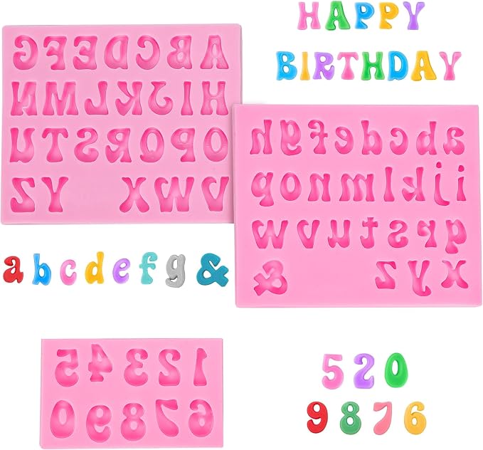 YunKo 3Pack Silicone Fondant Letters Molds and Numbers Molds 0-9 Numbers and 26 Letters Silicone Fondant Chocolate Clay Molds for Decorating Cake Candy Chocolate DIY Cake Decorating