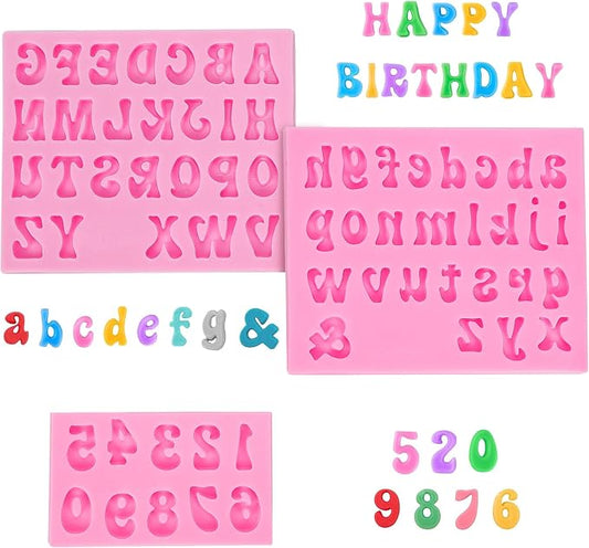 YunKo 3Pack Silicone Fondant Letters Molds and Numbers Molds 0-9 Numbers and 26 Letters Silicone Fondant Chocolate Clay Molds for Decorating Cake Candy Chocolate DIY Cake Decorating