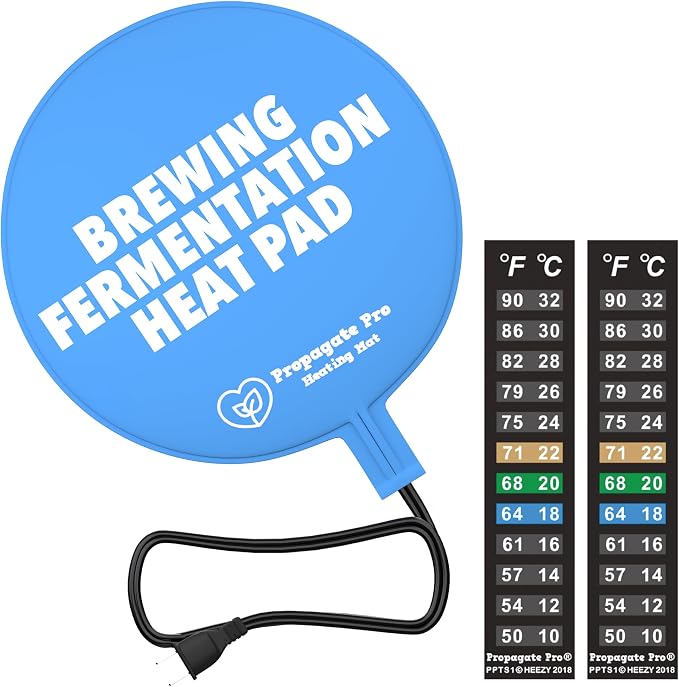 Brewing & Fermentation Heat Pad - 12" 25 Watts Sourdough Starter Warmer Mat, Beer & Wine Fermenting - Heating Mat for Kombucha Jar, Carboy, Glass Jar, Bucket, Fermentors with Heater Temp Strip (Black)