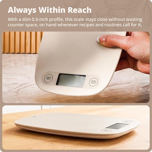 Greater Goods Food Scale – Digital Kitchen Scale, 1g Precision, Easy-Tare & Quick Conversion, Slim Compact Design, Durable & Portable | Ideal for Cooking, Baking & Meal Prep (Birch White)