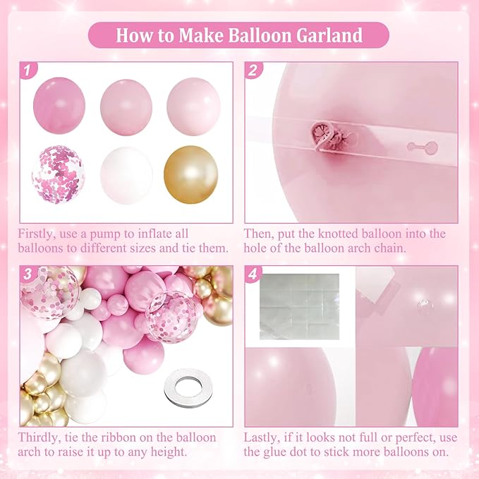 Pink and Gold Balloon Arch Kit, 143Pcs Light Macaron Pink White Gold Balloons Garland Arch Kit Coffetti Balloons for Birthday Wedding Girl Baby Shower Gender Reveal Decorations