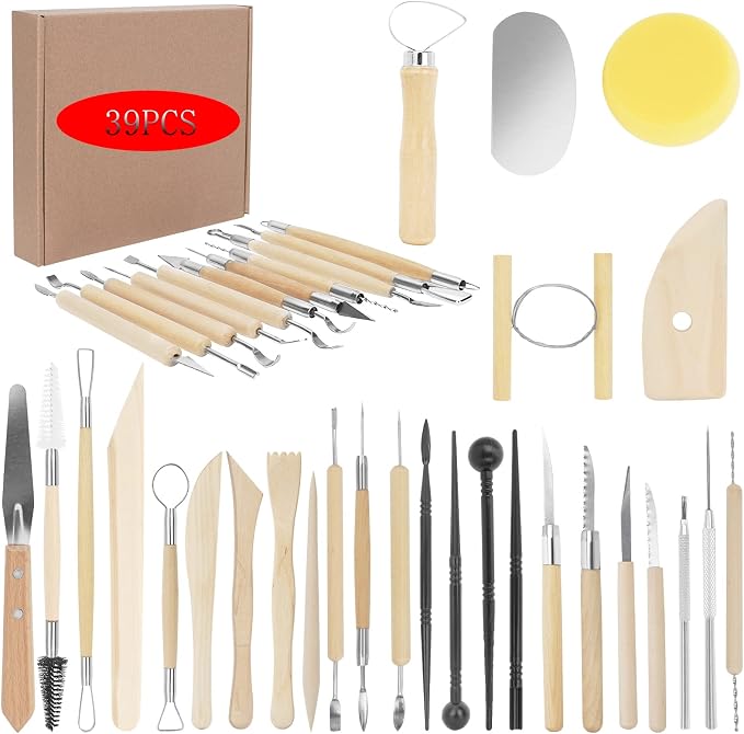 Yagugu Pottery Supplies Clay Tools for Sculpting, 39Pcs Basic Wood Ceramics Carving Polymer Clay Tool Supplies kit Supplies for Adults and Artists Modeling Shaping Building for Art&Craft Gifts