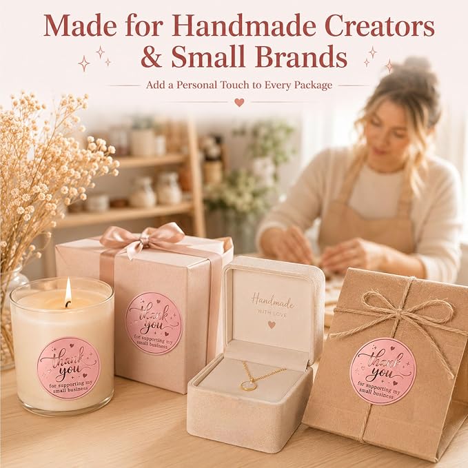 100PCS Thank You for Supporting My Small Business Stickers, Pink Rose Foil Labels for Boutique Packaging, Bakery Boxes, Dessert Treat Bags, Shipping Mailers, Handmade Sellers & Small Shops.1.6 inch