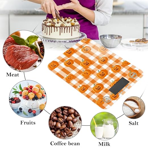 Food Scale Kitchen Scale Food Weight Scales Digital Weight Grams and Ounces Small Electronic Food Scale for Baking Cooking Halloween Orange Plaid Pumpkin Heads