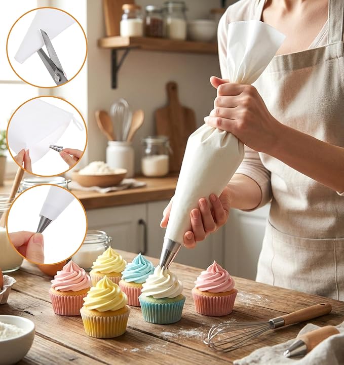 4 Pack Frosting Bags Reusable, 16" Piping Bag Reusable Heavy-Duty Cloth Cake Decorating Bags for Frosting & Icing (White)
