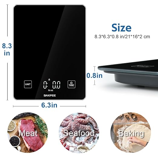 100% Waterproof Food Scale, IP67 Digital Kitchen Scale, Rechargeable (USB-C), 1g/0.1oz Precision, 22lb Capacity, Tempered Glass, LED Display, for Baking, Cooking, Making Sourdough Bread, Black