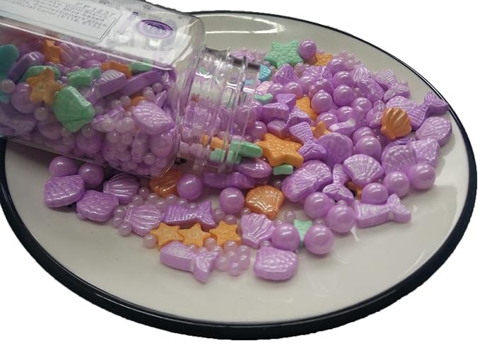Edible Purple Ocean Mermaid Candy Sprinkles Starfish Dessert Sprinkle Shell Cake Cupcake Toppers Pearl Cookie Decorations Sweet Personalities Candy Sprinkles for Cake Decorating, 3.53 oz
