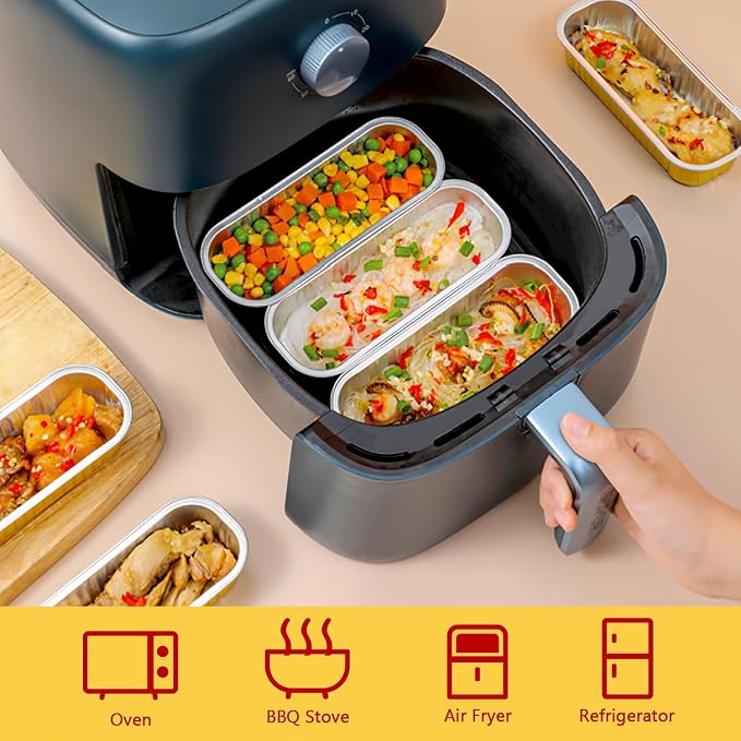 LNYZQUS Mini Baking Pans With Lids 50 Pack, 6.8oz Aluminum Foil Small Loaf Pans Tins Holders,Rectangle Baking Cups Muffin Tins,Disposable Ramekins Muffin Cups For Mini Cake Bread -Red