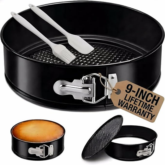 9 Inch Springform Pan, 4mm Thick Carbon Steel Cheesecake Pan with Removable Bottom, Leakproof Non-Stick Cake Pan for Baking, Includes Silicone Oil Brush & Scraper, Oven Safe to 450°F