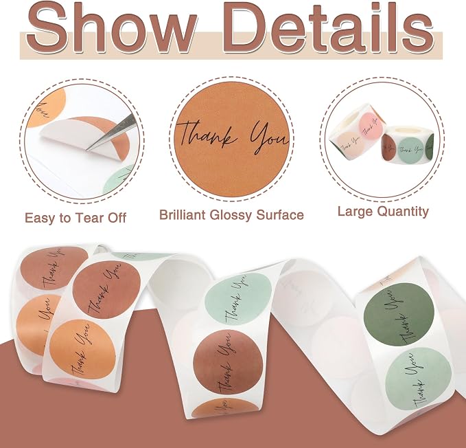 1000Pcs Thank You Stickers 1'' Label Stickers Roll 6 Colors Small Business Sticker Seal Sticker for Packaging Paper Decal Box Gift Sealing Labels for Shopping Bottle Canning Wraps (Modern Boho)