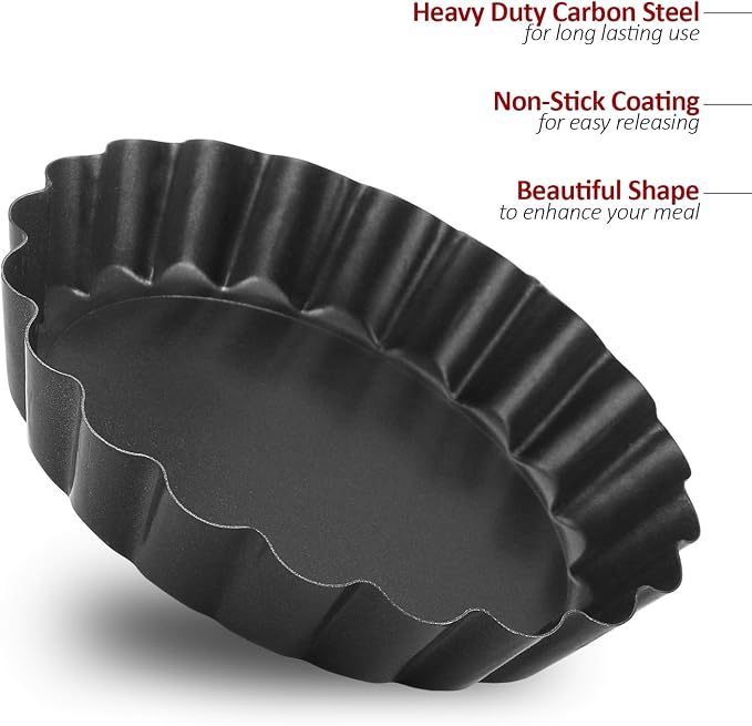 Laxinis World 4” Quiche Pans with Removable Bottom, Non-stick, Fluted Sides, Mini Tart Pans, Round Shape, Set of 6