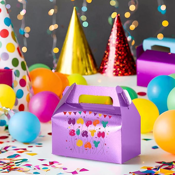 UnicoPak 30 Pack Purple Party Favor Bag Boxes, Gable Gift Boxes for Treats Goodies Cookies Candies, Ideal for Purple Party Favors, Theme Birthday Party, Valentine's Day, 6.5x3.5x3.5 Inches