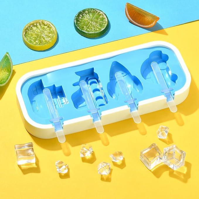 Ipotkitt Blue Vehicle Silicone Ice Cream Mold Car Rocket Ship Candy Molds for Ice Cream Chocolate Jelly Cake Ice Crafts, 1pcs, 9.5x23.5x3cm, 4 Cavities