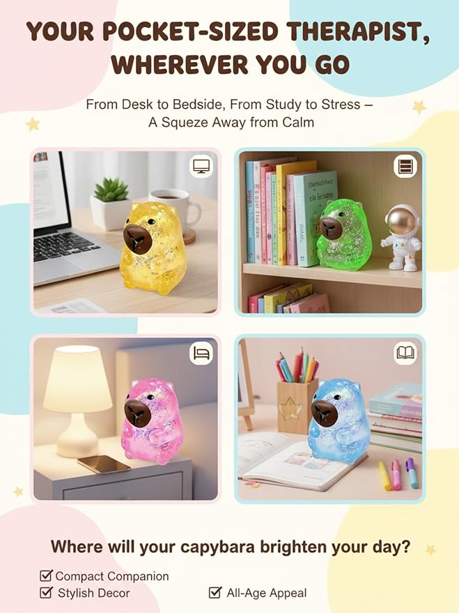 Capybara Squishy Glitter Animal Squeeze Balls Cute Capybara Stress Ball Anxiety Relief Slow Rise Adult Sensory Fidget Tool Gift Sparkling Desk Decor Collectibles Decompression Dough(Purple)