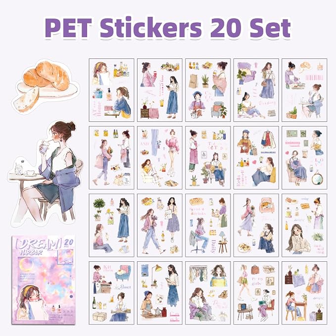 Dreamland Haven Sticker Scrapbooking Supplies for Junk Journal, 20 Sheets PET Stickers - Vintage Journaling Stickers, Ephemera Sticker Book Pre Cut(TZ-009-006)
